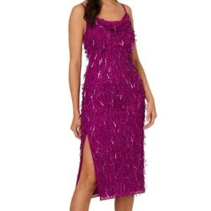 NWT Liv Foster Magenta Fully Beaded Cowl Neck Midi Gown US 2